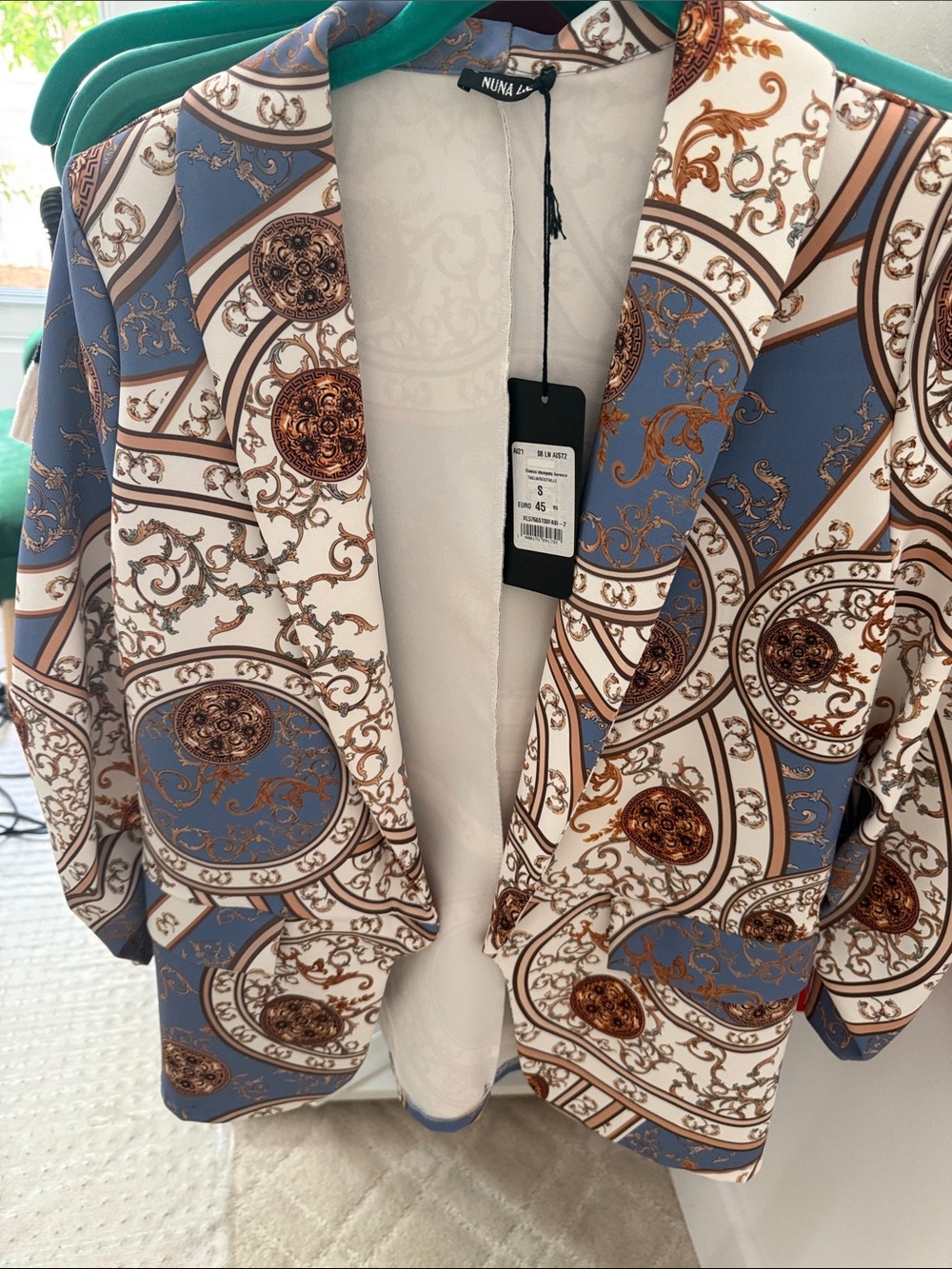 Nuna Lie Blue & White Baroque Print Blazer